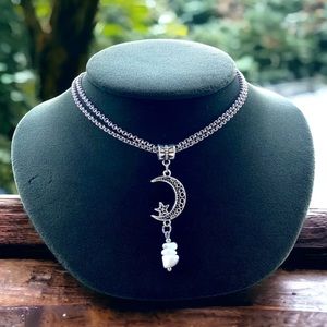 Stainless steel double chain moon star & howlite